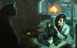Man sitting table cat coffee - alejandro burdisio free wallpaper