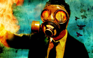 Man gas mask burning cigarette - burning free wallpaper