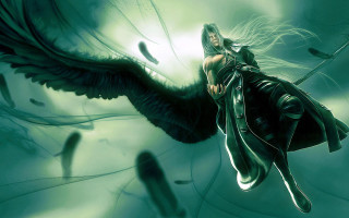 Woman sword wings flying green - a black bird free wallpaper