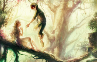 Couple sitting tree branch woods - the branch of a tree free wallpaper