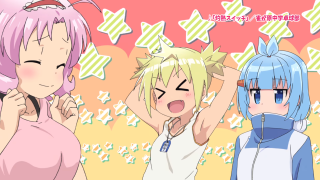 Three anime girls pink hair - her ear free wallpaper for desktop