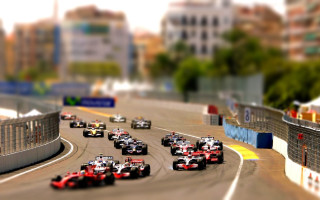 Cars race track city tall - tilt shift free wallpaper