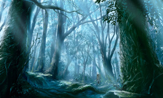 Forest stream person painting nature - forest free wallpaper