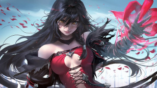 Woman red dress black bird - stanley artgerm lau free wallpaper