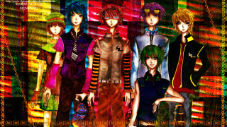Anime characters group colorful background 6 - anime style free wallpaper