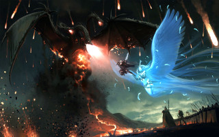Dragon attacking demon fantasy fire - fire and smoke free wallpaper