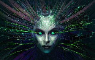 Futuristic android green eyes circuitboard - cybernetic free wallpaper for desktop