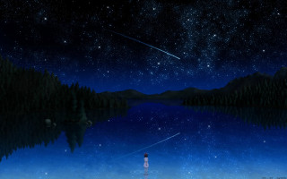 Person lake night sky stars 2 - free sky wallpaper for desktop
