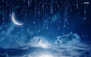 Night sky crescent moon clouds - free sky wallpaper for desktop