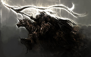 Bull horns back digital painting - free cyberpunk wallpaper for desktop