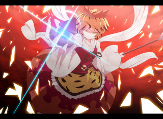 Red dress woman sword glowing - a red dress holding free wallpaper