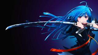 Anime character blue hair sword - a blue tail free wallpaper