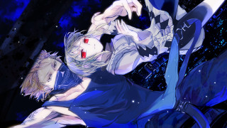 Woman blue dress knife man - her hand and a man free wallpaper for desktop