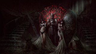Women throne demon group standing - bastien l. deharme free wallpaper