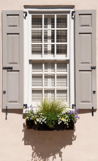 Window shutters flower box flowers - front of it free wallpaper