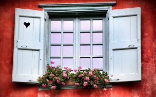 Window flowerboxes heart sill redbuilding - red paint free wallpaper