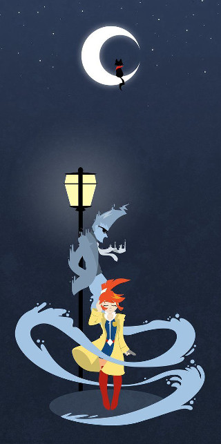 Woman streetlight moon dragon flying - sky free wallpaper for mobile