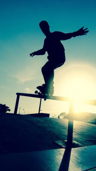 Skateboarder trick rail sunset sunrise - sunset free wallpaper for mobile