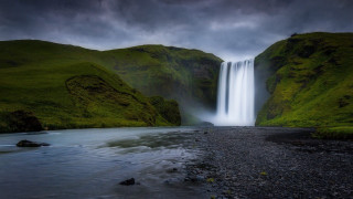 Waterfall large river mountain range - a river running free wallpaper