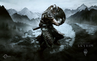 Horned man sword snowy mountains 2 - epic fantasy free wallpaper