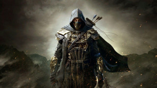 Hooded man bow sword dark - his hand and a sword free wallpaper