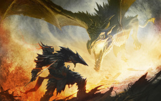 Dragon attacking demon battle fire - a fantasy setting free wallpaper