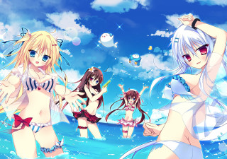 Women bathing suits water sky 2 - an anime drawing free wallpaper