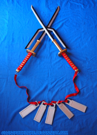 Sword four swords blue background - red ribbon free wallpaper