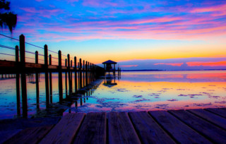 Dock colorful sky water sunset - fauvism free wallpaper