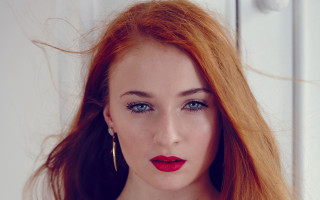 Red haired blue eyed woman 2 - a red lipstick free wallpaper