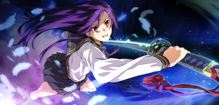 Girl purple hair holding sword - purple hair holding free wallpaper