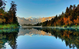 Lake mountains autumn trees blue - tree and mountains free wallpaper