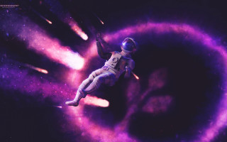 Man floating space purple lights - galaxy free wallpaper