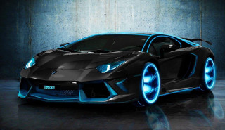 Black sports car blue lights 6 - a concrete wall free wallpaper