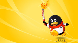 Penguin holding torch flame mouth - cui bai free wallpaper for desktop