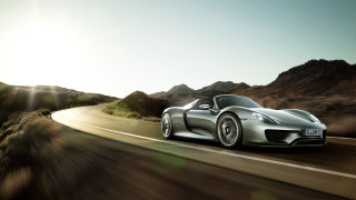 Silver sports car desert road 2 - the background and sun free wallpaper