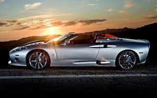 Silver sports car sunset mountains 3 - the sun setting behind free wallpaper for desktop