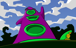 Purple green tower cartoon sky - object in the foreground free wallpaper