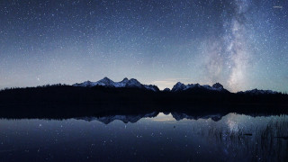 Lake mountain range star filled - sky above free wallpaper