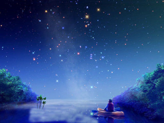 Man boat water night sky - firefly free wallpaper