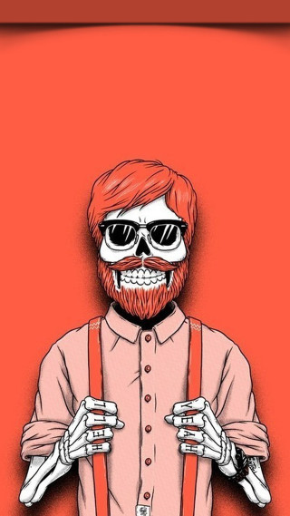 Bearded man synthwave red background - a red border free wallpaper for mobile