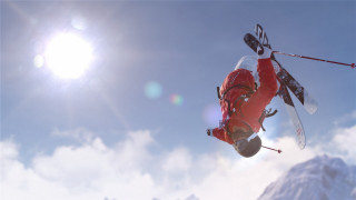Skier air skis poles jump - the air above free wallpaper for desktop