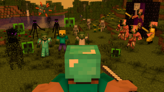 Minecraft group green block environment - selfie free wallpaper