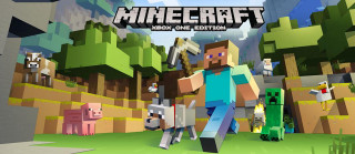 Minecraft man dog mountain trees - video game free wallpaper