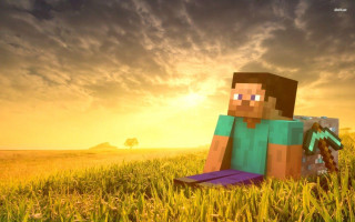 Minecraft character sitting grass sunset - 4 k hd wallpaper free wallpaper