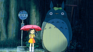 Girl umbrella rain totoro character - a red umbrella free wallpaper