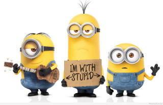 Minions holding sign im with 2 - im free wallpaper for desktop