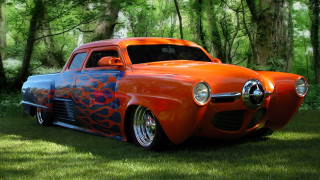 Car flame design grass forest - ed roth free wallpaper