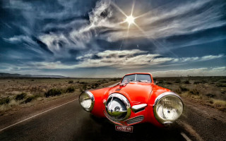 Red car cloudy sky sun - a road under a cloudy sky free wallpaper
