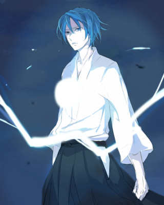 Blue hair manga man dark - light free wallpaper for mobile